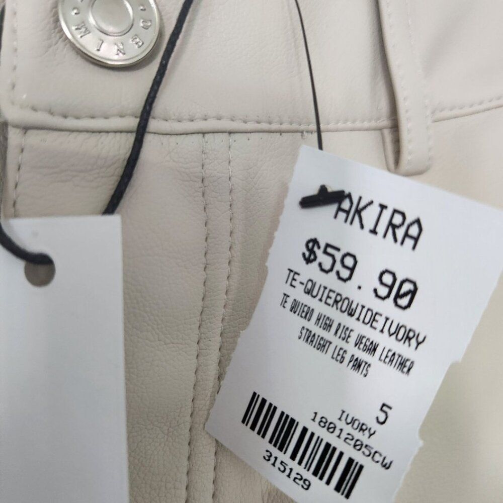 NWT Akira Vegan Leather Straight Leg Pants (Ivory) Size 5 - Picture 2 of 8